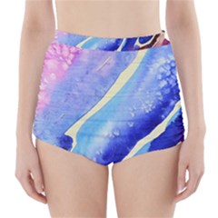 Painting-abstract-blue-pink-spots High-waisted Bikini Bottoms