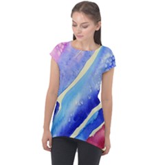 Painting-abstract-blue-pink-spots Cap Sleeve High Low Top