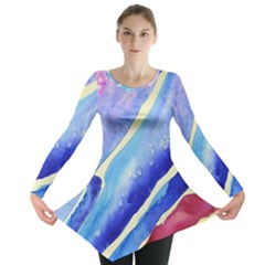 Painting-abstract-blue-pink-spots Long Sleeve Tunic  by Jancukart