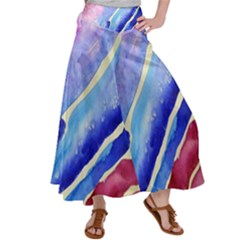 Painting-abstract-blue-pink-spots Satin Palazzo Pants