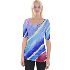 Painting-abstract-blue-pink-spots Wide Neckline Tee