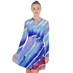 Painting-abstract-blue-pink-spots Long Sleeve Panel Dress