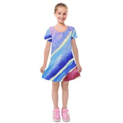 Painting-abstract-blue-pink-spots Kids  Short Sleeve Velvet Dress