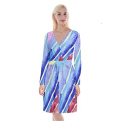 Painting-abstract-blue-pink-spots Long Sleeve Velvet Front Wrap Dress