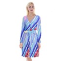 Painting-abstract-blue-pink-spots Long Sleeve Velvet Front Wrap Dress View1