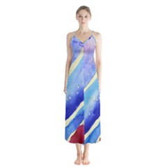 Painting-abstract-blue-pink-spots Button Up Chiffon Maxi Dress