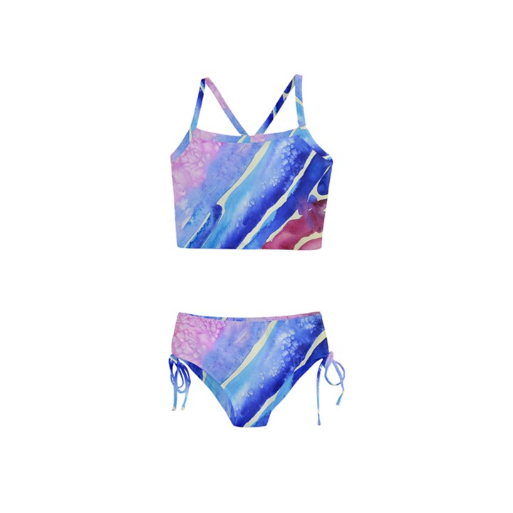 Painting-abstract-blue-pink-spots Girls  Tankini Swimsuit