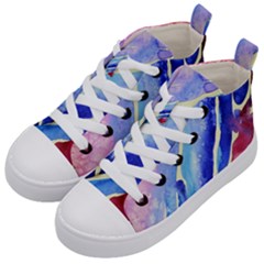 Painting-abstract-blue-pink-spots Kids  Mid-top Canvas Sneakers by Jancukart