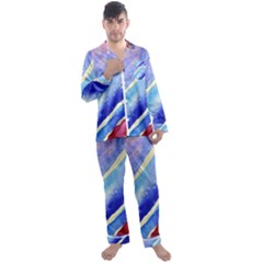 Painting-abstract-blue-pink-spots Men s Long Sleeve Satin Pajamas Set