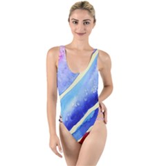 Painting-abstract-blue-pink-spots High Leg Strappy Swimsuit