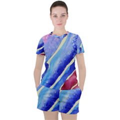 Painting-abstract-blue-pink-spots Women s Tee And Shorts Set