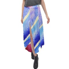 Painting-abstract-blue-pink-spots Velour Split Maxi Skirt