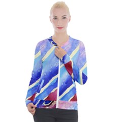 Painting-abstract-blue-pink-spots Casual Zip Up Jacket