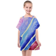 Painting-abstract-blue-pink-spots Kids  One Piece Chiffon Dress by Jancukart