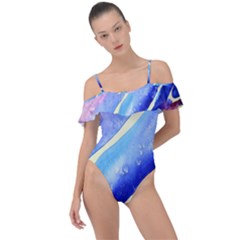 Painting-abstract-blue-pink-spots Frill Detail One Piece Swimsuit by Jancukart