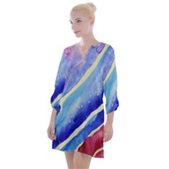 Painting-abstract-blue-pink-spots Open Neck Shift Dress