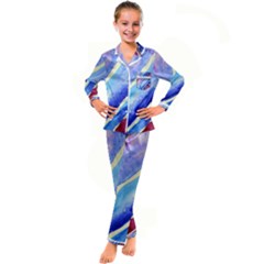 Painting-abstract-blue-pink-spots Kid s Satin Long Sleeve Pajamas Set