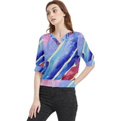 Painting-abstract-blue-pink-spots Quarter Sleeve Blouse