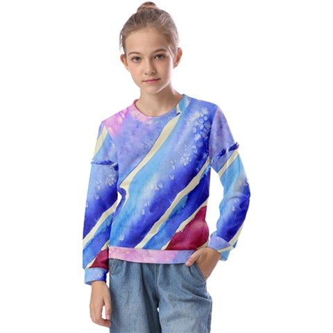 Painting-abstract-blue-pink-spots Kids  Long Sleeve Tee With Frill  by Jancukart