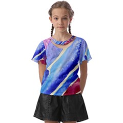 Painting-abstract-blue-pink-spots Kids  Front Cut Tee