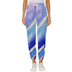 Painting-abstract-blue-pink-spots Cropped Drawstring Pants by Jancukart