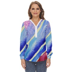 Painting-abstract-blue-pink-spots Zip Up Long Sleeve Blouse