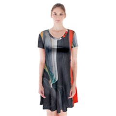 Art-modern-painting-background Short Sleeve V-neck Flare Dress