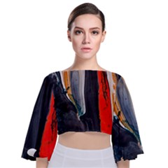 Art-modern-painting-background Tie Back Butterfly Sleeve Chiffon Top