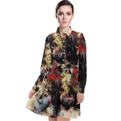 Ara-bird-parrot-animal-art Long Sleeve Chiffon Shirt Dress