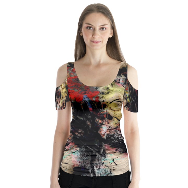 Ara-bird-parrot-animal-art Butterfly Sleeve Cutout Tee 