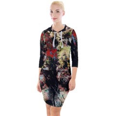 Ara-bird-parrot-animal-art Quarter Sleeve Hood Bodycon Dress