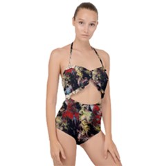 Ara-bird-parrot-animal-art Scallop Top Cut Out Swimsuit