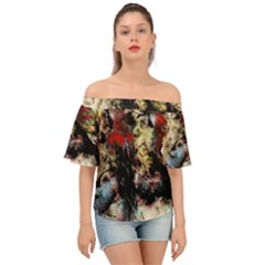 Ara-bird-parrot-animal-art Off Shoulder Short Sleeve Top