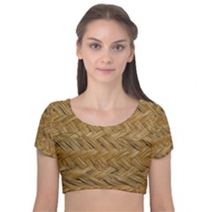 Esparto-tissue-braided-texture Velvet Short Sleeve Crop Top 