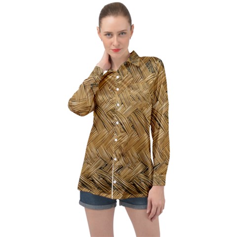 Esparto-tissue-braided-texture Long Sleeve Satin Shirt by Jancukart