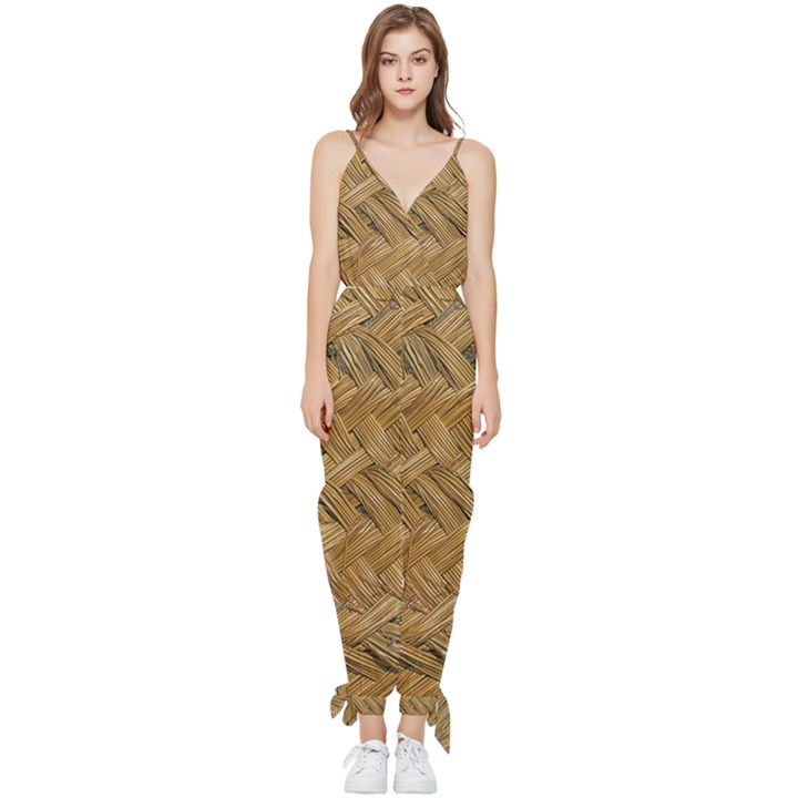 Esparto-tissue-braided-texture Sleeveless Tie Ankle Chiffon Jumpsuit