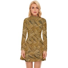 Esparto-tissue-braided-texture Long Sleeve Velour Longline Dress