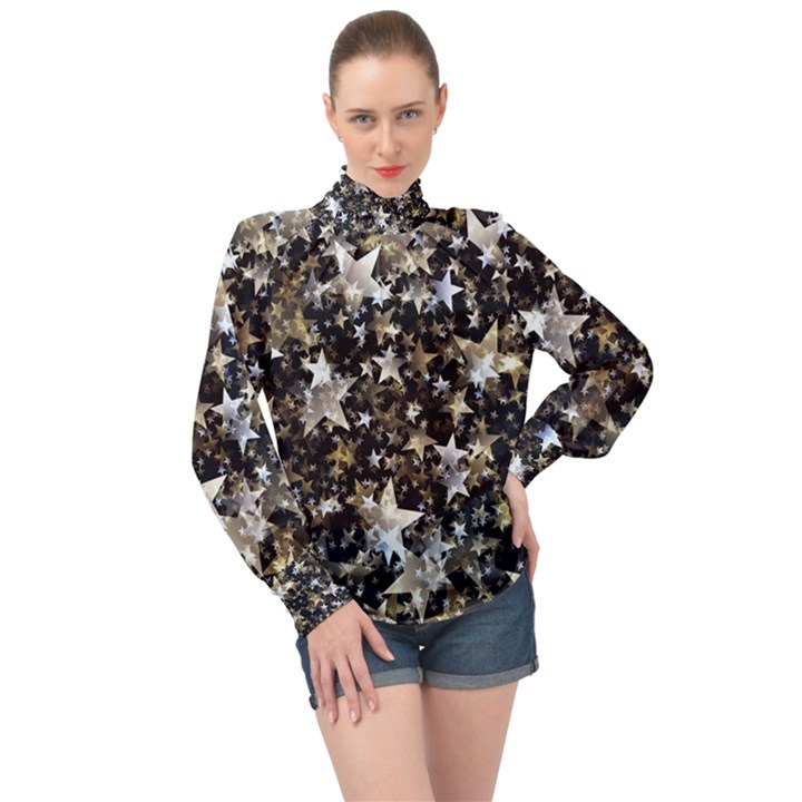 Background-star-christmas-advent High Neck Long Sleeve Chiffon Top