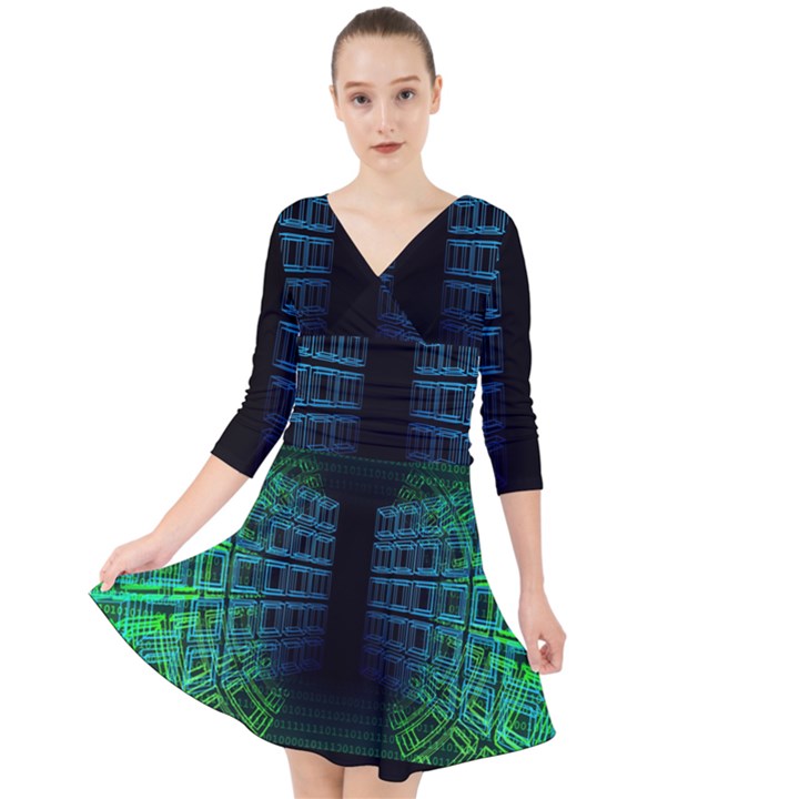 Technology-artificial-intelligence Quarter Sleeve Front Wrap Dress