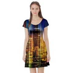 Skyline-light-rays-gloss-upgrade Short Sleeve Skater Dress by Jancukart