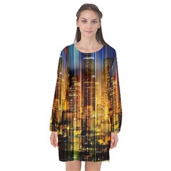 Skyline-light-rays-gloss-upgrade Long Sleeve Chiffon Shift Dress  by Jancukart