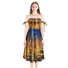 Skyline-light-rays-gloss-upgrade Shoulder Tie Bardot Midi Dress by Jancukart