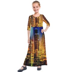 Skyline-light-rays-gloss-upgrade Kids  Quarter Sleeve Maxi Dress by Jancukart