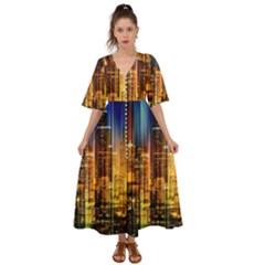 Skyline-light-rays-gloss-upgrade Kimono Sleeve Boho Dress by Jancukart