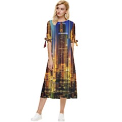 Skyline-light-rays-gloss-upgrade Bow Sleeve Chiffon Midi Dress by Jancukart