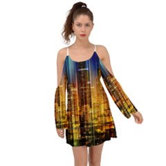 Skyline-light-rays-gloss-upgrade Kimono Sleeves Boho Dress by Jancukart