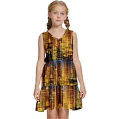 Skyline-light-rays-gloss-upgrade Kids  Sleeveless Tiered Mini Dress by Jancukart