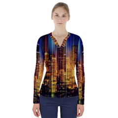 Skyline-light-rays-gloss-upgrade V-neck Long Sleeve Top