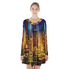 Skyline-light-rays-gloss-upgrade Long Sleeve Velvet V-neck Dress by Jancukart