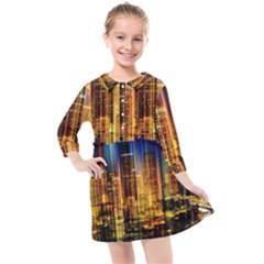 Skyline-light-rays-gloss-upgrade Kids  Quarter Sleeve Shirt Dress by Jancukart